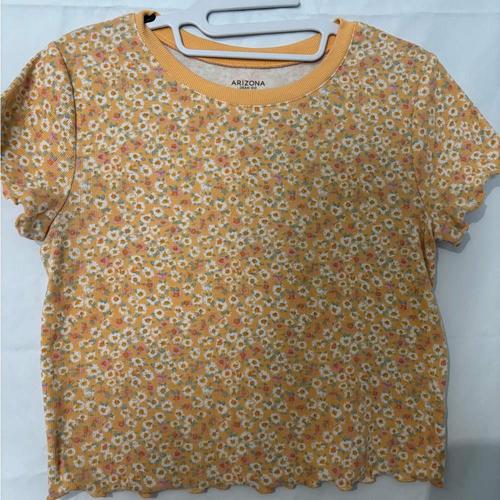 Arizona Jean Company Women's Ditsy Floral Short Sleeve Tee - Mustard